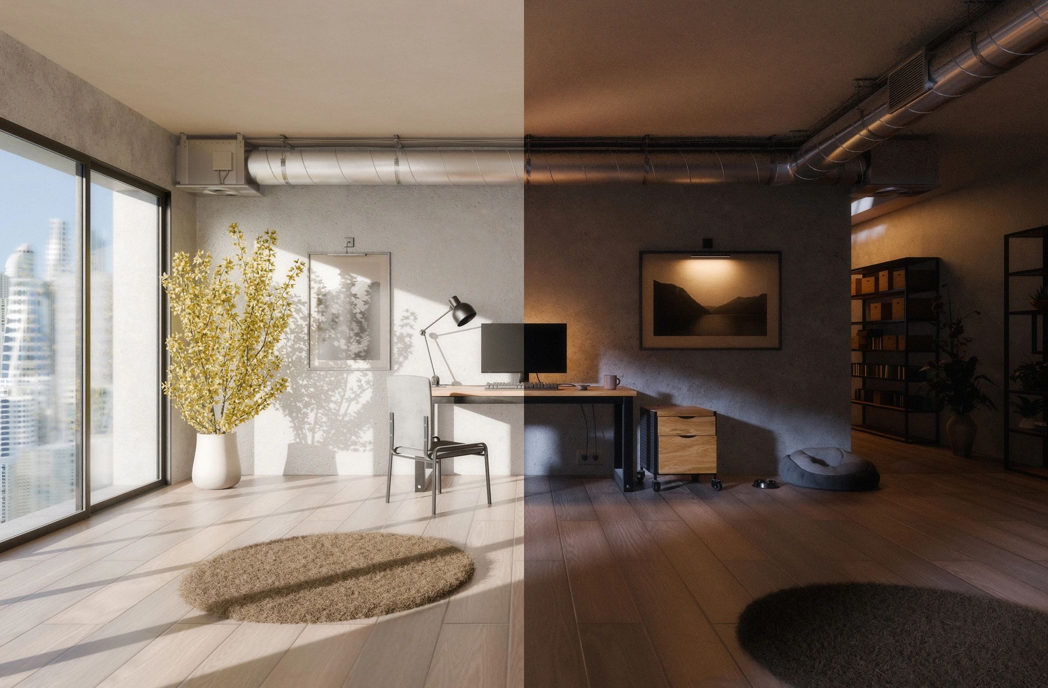 Bright creative workspace with inspiring supplies and natural light